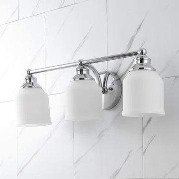 Lydia Iron/Frosted Glass Farmhouse Cottage LED Vanity Light - JONATHAN Y